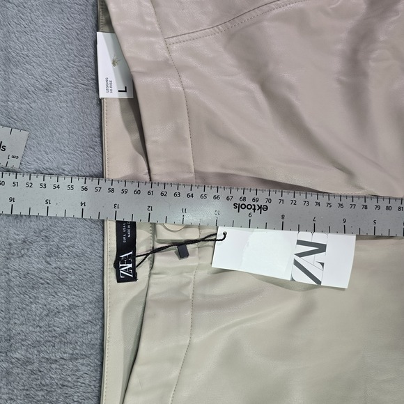 Zara Faux Leather High Waisted Pants Large Beige Skinny - Picture 5 of 11